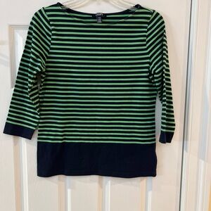 Ladies Size Medium Chaps Long Sleeve Shirt - Green and Black Stripes GUC